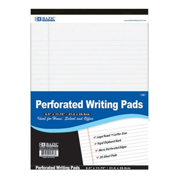 6-Pack 12/Pack 8.5 X 11.75 White Perforated Writing Pad BAZIC 50 Ct 6-Pack 12/Pack 8.5 X 11.75 White Perforated Writing Pad BAZIC 50 Ct